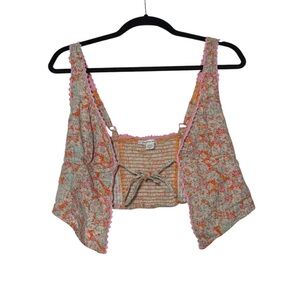 American Eagle Tie-Front Corset Tank Top Floral Size Small Pink Orange Ruffle